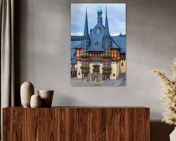 Das berühmte Rathaus in Wernigerode, Harz, Sachsen-Anhalt, Deutschland