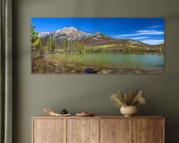 Eiland in Pyramidlake, Jasper Nationaal Park, Canada