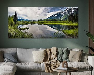 Panorama of reflective mountain lake, Canada by Rietje Bulthuis