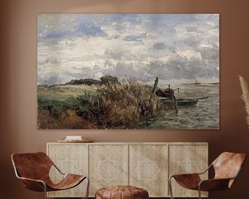 Carlos de Haes-Outboat-Landschaft am Meer, Antike Landschaft