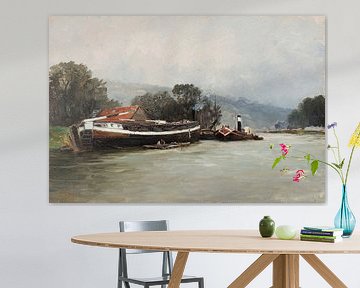 Carlos de Haes-Paysage de bateau sur la Seine, paysage ancien