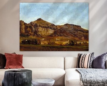 Carlos de Haes-Stone Mountain, huis landschap boven en onder, Antiek landschap