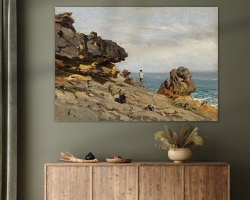 Carlos de Haes-Pêche sur le récif au bord de la mer, Paysage antique