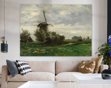 Carlos de Haes-Windmolen landschap, grasbos landschap, Antiek landschap