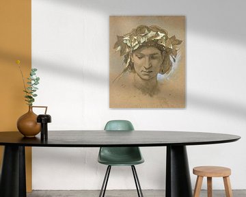 Anselm Feuerbach~Weiblicher Kopf, gekrönt mit Efeu Studie für das Gemälde Platon 8217s Bankett (1