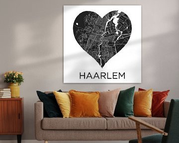 Liefde voor Haarlem ZwartWit  |  Stadskaart in een hart