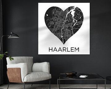 Liefde voor Haarlem ZwartWit  |  Stadskaart in een hart