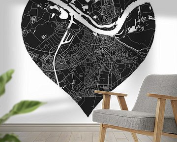 Liefde voor Nijmegen ZwartWit  |  Stadskaart in een hart van WereldkaartenShop