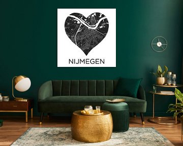 Liefde voor Nijmegen ZwartWit  |  Stadskaart in een hart van WereldkaartenShop
