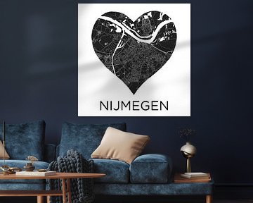 Liefde voor Nijmegen ZwartWit  |  Stadskaart in een hart