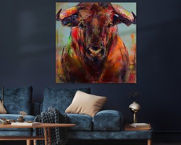 Schilderij van een portret van een stier van Liesbeth Serlie