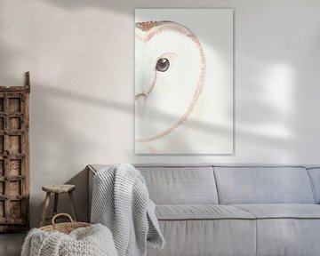 Kerkuil aquarel met lichte achtergrond, minimalistisch van Yvette Stevens