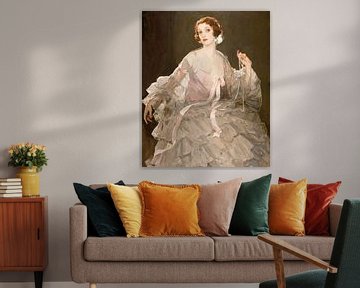 John Lavery-Portret van Lady Lavery of Hazel in Rose en Grey