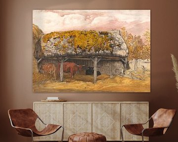 Samuel Palmer-Een Cow Lodge met een Mossy Roof
