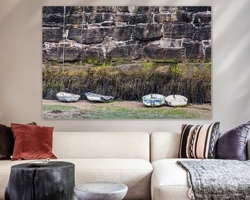 Boats at quay at low tide by Irma Meijerman