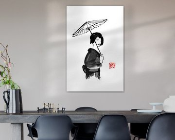 geisha onder paraplu van Péchane Sumie