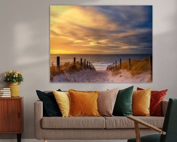 The most beautiful beach entrance of Katwijk aan Zee at sunset by Wim van Beelen