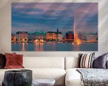 Zonsondergang aan de Binnenalster, Hamburg van Henk Meijer Photography