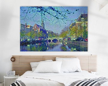 Rapenburg Leiden mit Nonnenbrug und Academiegebouw im Van-Gogh-Stil von Slimme Kunst.nl