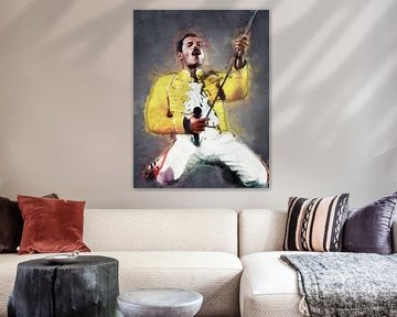 Freddie Mercury live in concert oilpaint van Bert Hooijer