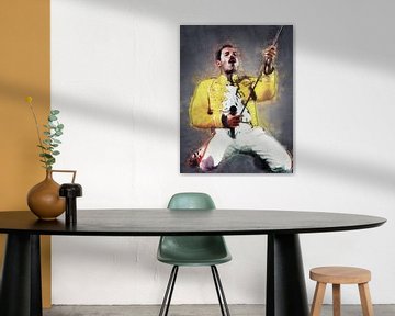 Freddie Mercury live in Konzert-Ölgemälde von Bert Hooijer