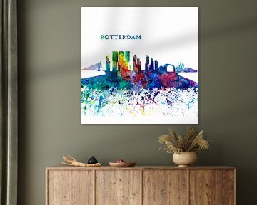 Rotterdam Holland Skyline Silhouet Impressionistische Spetterij van Markus Bleichner