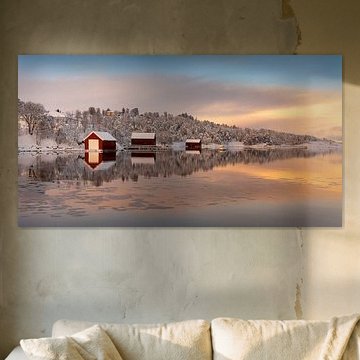 Maisons de bateaux en hiver sur Senja, Norvège