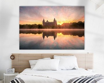 The castle Johannisburg in Aschaffenburg Germany in the fog and sunrise with reflection by Fotos by Jan Wehnert