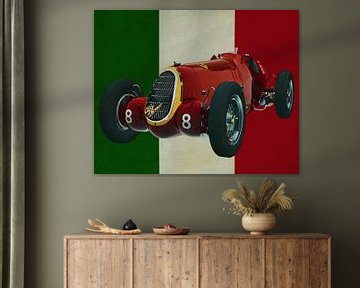 Alfa Romeo 8c uit 1935 met de Italiaanse vlag