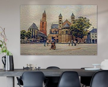 Stilvolle Darstellung der Kirchenzwillinge Maastricht: Servatius-Basilika und Johanneskirche von Slimme Kunst.nl