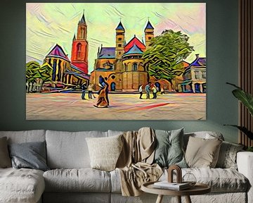 Colourful work of Vrijthof Maastricht: Saint Servatius Basilica and Saint John's Church by Slimme Kunst.nl