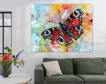 Dagpauwoog vlinder schilderij van Jos Hoppenbrouwers