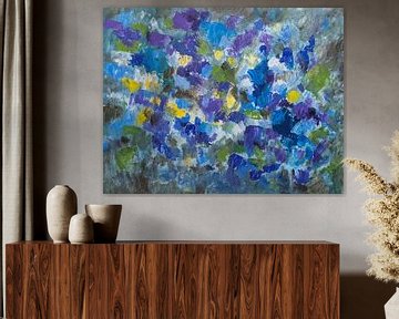 Abstract schilderij impressie viooltjes van Paul Nieuwendijk