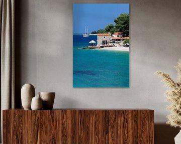 huis op het strand, Bol, eiland Brac, Dalmatië, Kroatië van Markus Lange