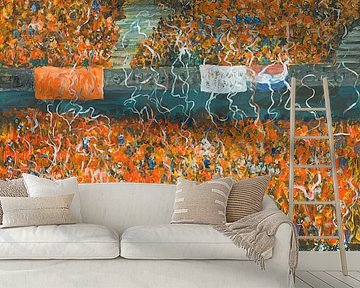 Sport orange legion in the stands at soccer balls