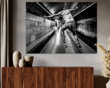 Skateboarder in the subway by Marcel van Berkel