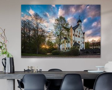 Coucher de soleil au château entouré d'eau de Klaffenbach sur Daniela Beyer