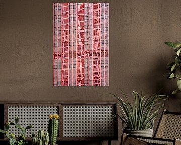 Spiegelung in der Glasoberfläche eines roten Wolkenkratzers von Tony Vingerhoets