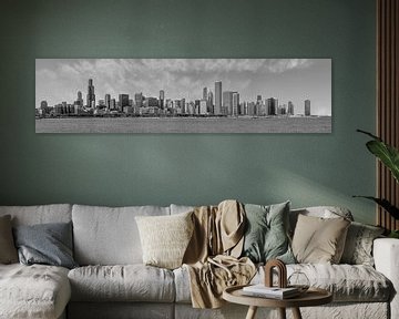 Chicago Skyline | Panorama Monochrom von Melanie Viola