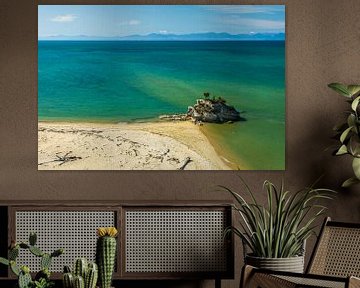 Tropisch strand met de zee bij Abel Tasman, Nieuw-Zeeland van Paul van Putten