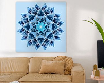 Blue mandala with eight points and three layers in different shades of blue by Andie Daleboudt