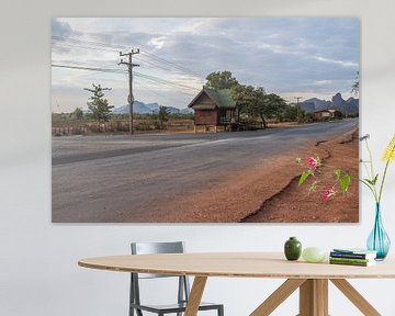 Cabin on the road in Laos by Anne Zwagers