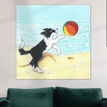 Sendie mit Strandball am Meer