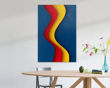 golven blauw, rood en geel van Jörg Hausmann