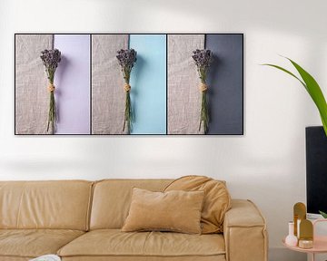 Lavender and hessian triptych by Graham Forrester