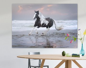 paard in galop op het strand van Kim van Beveren