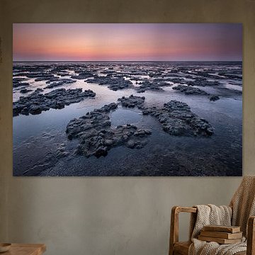 Sonnenuntergang über dem Wattenmeer bei Ternaard