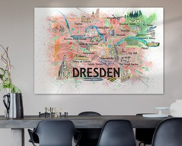 Dresden Sachsen Deutschland Illustrierte Karte mit Hauptstraßen, Sehenswürdigkeiten und Highlights