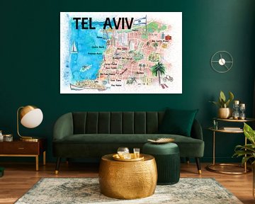 Tel-Aviv Israël Carte illustrée avec marquages routiers et points forts sur Markus Bleichner