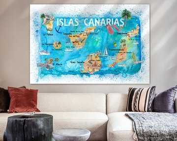 Canarische Eilanden Spanje Geïllustreerde kaart met bezienswaardigheden en hoogtepunten van Markus Bleichner